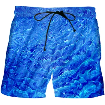 

UJWI Summer Man Beach Shorts New Loose Casual 3D Printed Blue texture sea Streetwear Big Size Garment For Men Spring Shorts