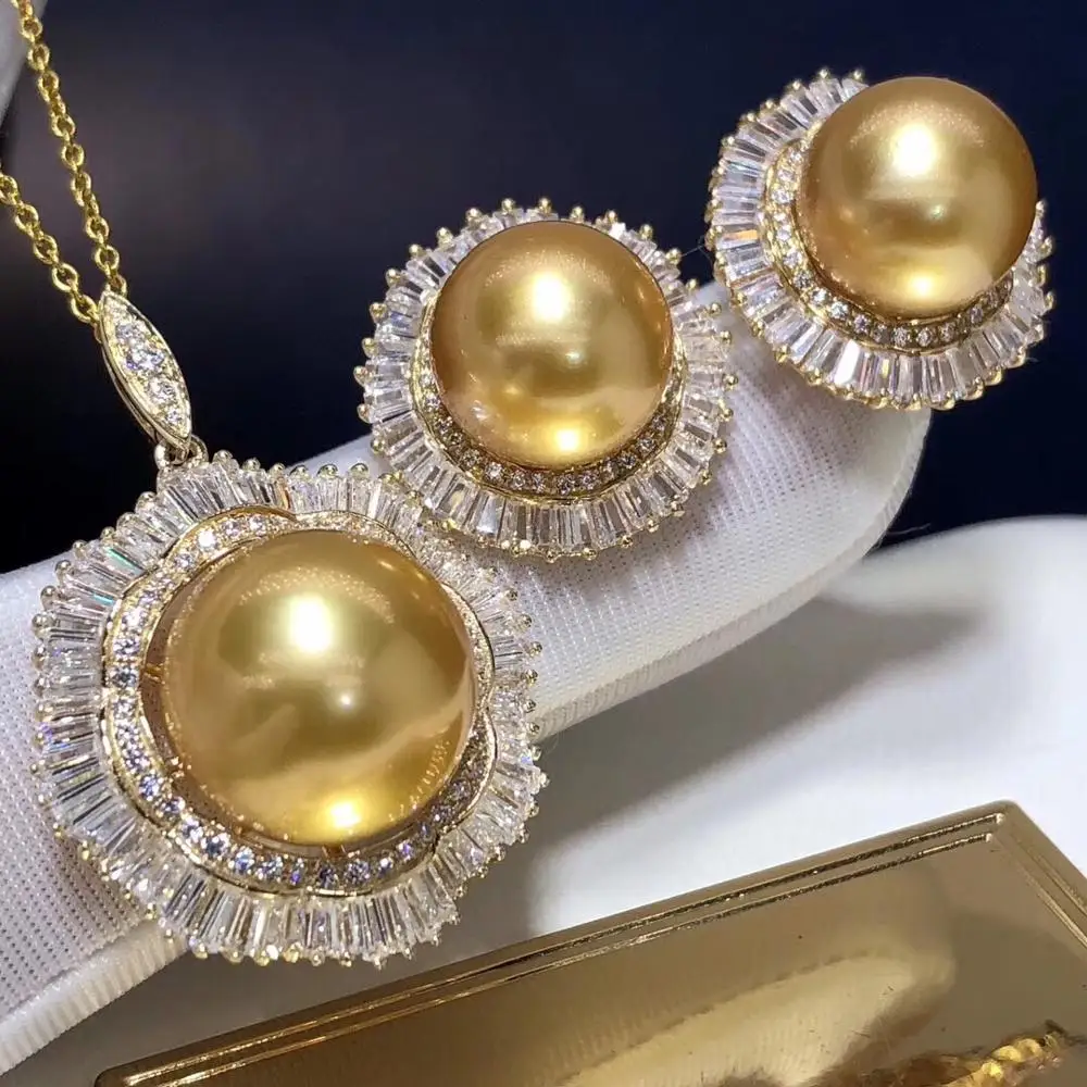 Изящные Ювелирные изделия 14K желтое золото натуральный океан золотой жемчуг 10 14