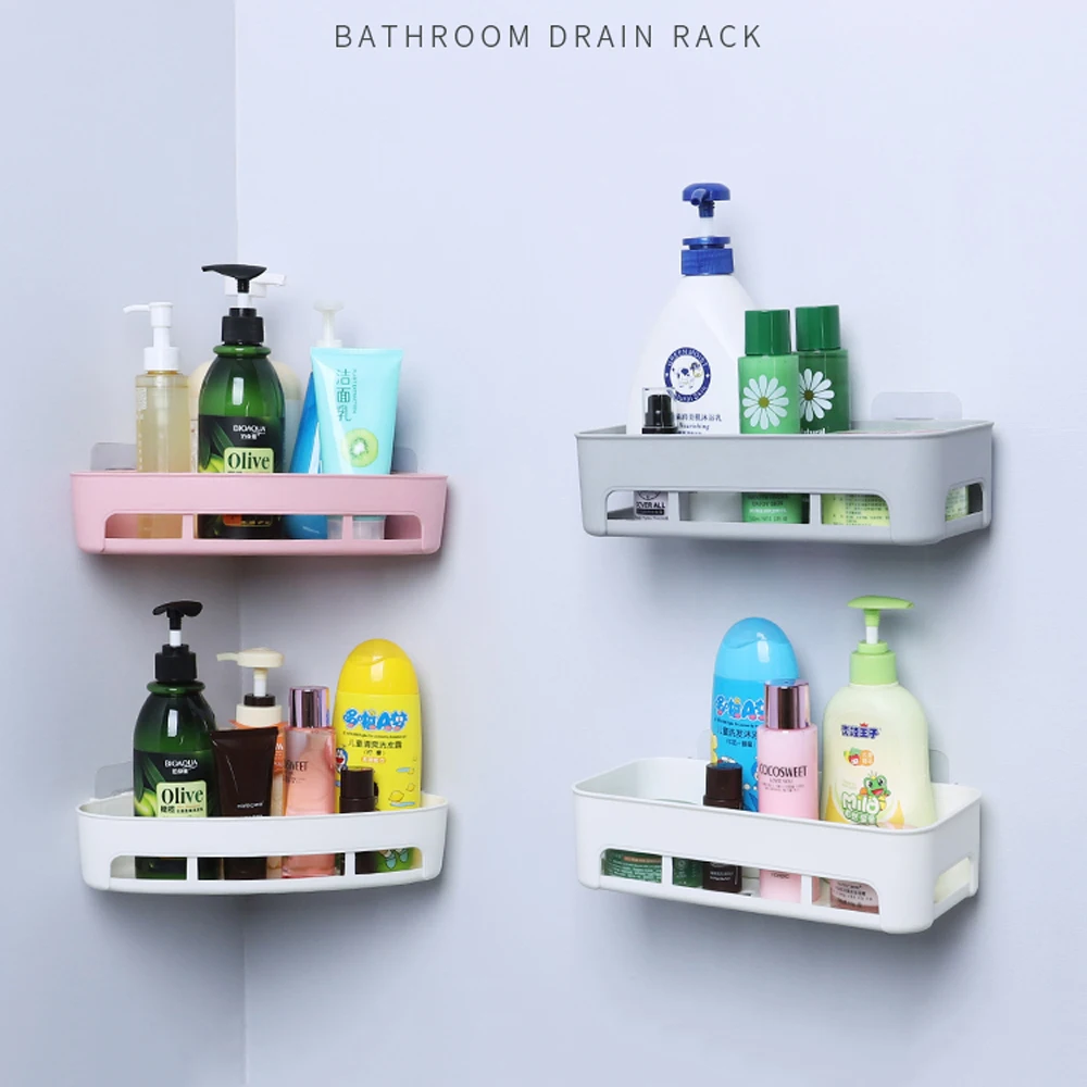 

1PCS Bathroom Plastic Shelf Organizer Basket Holder Non-trace Stick Storage Holder Triangle Rectangle