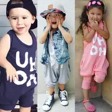 Для малышей с буквенным принтом, летний Детские комбинезоны без рукавов для маленьких мальчиков и девочек Детский спортивный костюм комбинезон