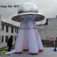 Серебряный цвет НЛО Реплика, свободно стоящий воздушный шар надувная модель НЛО со светящимися огнями для продажи