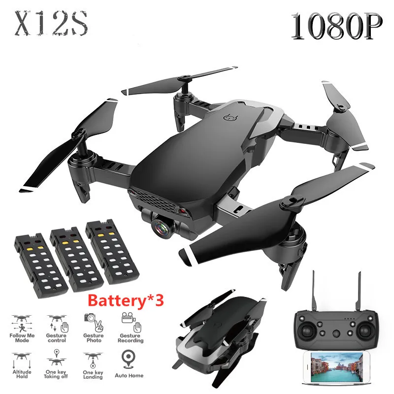 X12S FPV RC Дрон 4K камера оптический поток селфи Дрон складной Wifi Квадрокоптер Вертолет игрушка Профессиональный мини Дрон камера - Цвет: 1080P black 3B