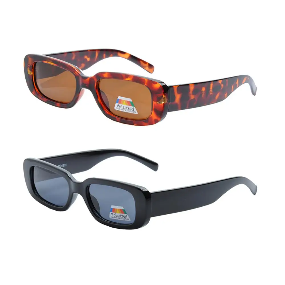 2PCS Women Polarized Sunglasses Retro Sun Glasses Classic Rectangle Polarized Sunglasses 100% UV400 Protection Lens Glasses - Цвет линз: 1 Gray 1 brown