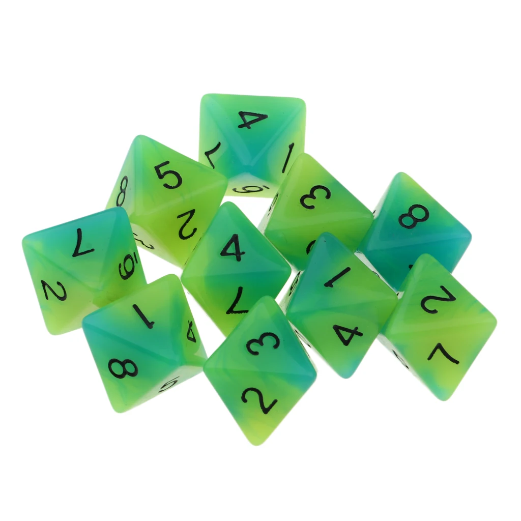 10pcs 8-Sided Dice Set Bright Colors 18 mm for Games Casino Gifts Teaching Dice Set 8 Sided Board Dices 