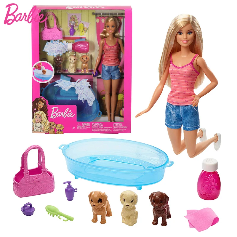 Original Barbie Doll Pets Bath Set Toys 