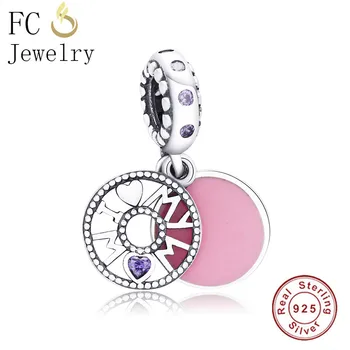 

FC Jewelry Fit Original Pandora Charm Bracelet 925 Sterling Silver Letter Love Mom Purple Zirconia Bead Pendant Making Berloque