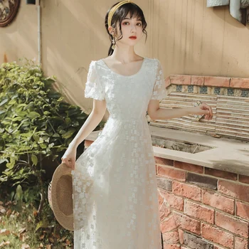 

Fashion new V-neck embroidery Lace Bead perspective dress Free shipping