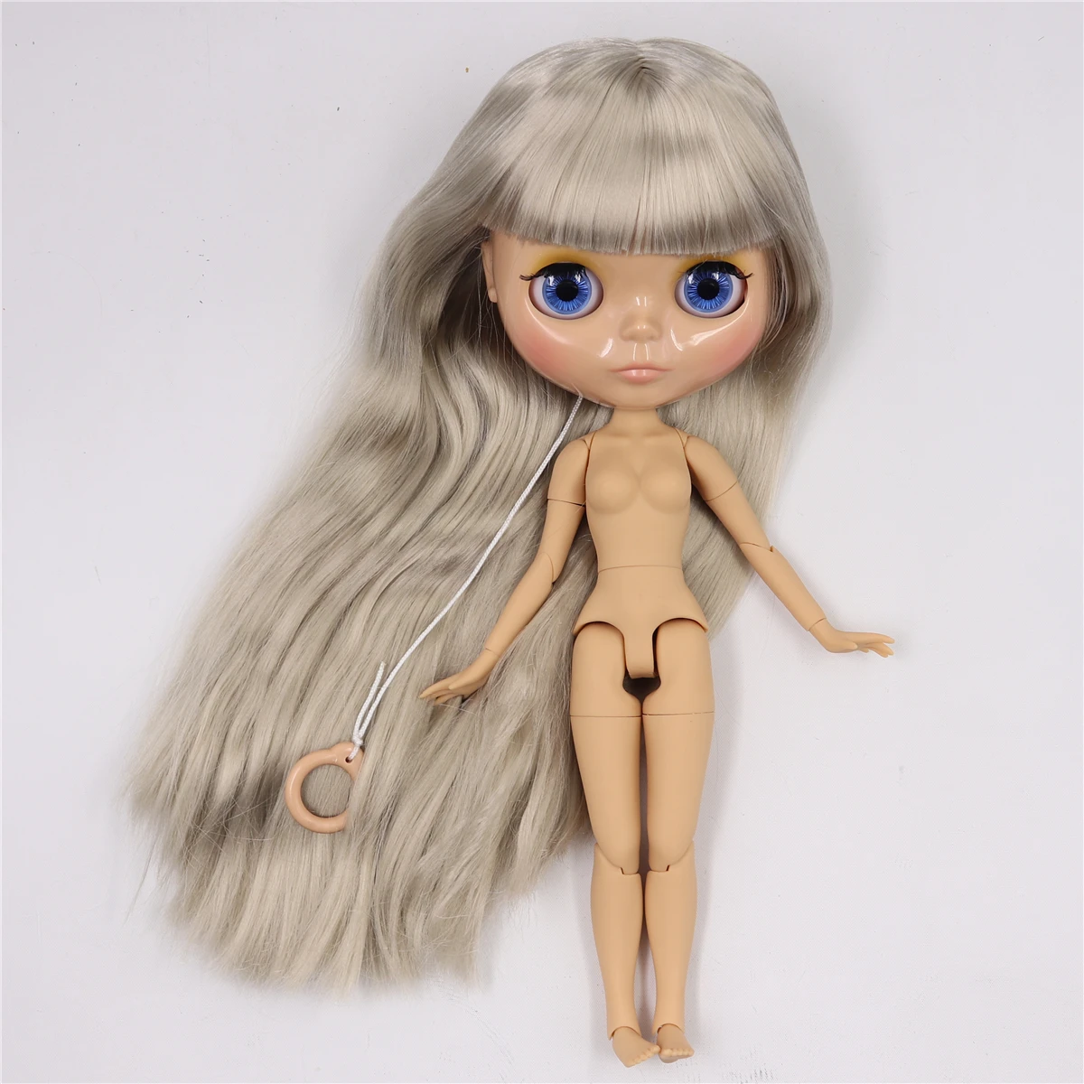 Neo Blythe Doll with Silver Hair, Tan Skin, Shiny Cute Face & Custom Jointed Body 1