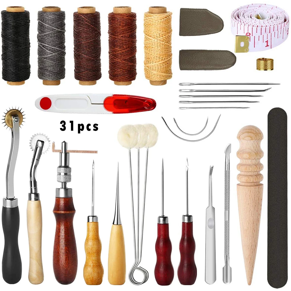 28Pcs Leather Craft Tools Kit Hand Stitching Tools Punch Carving Work  Saddle Snap Button Tools Set Groover Punch Fasteners Kit - AliExpress