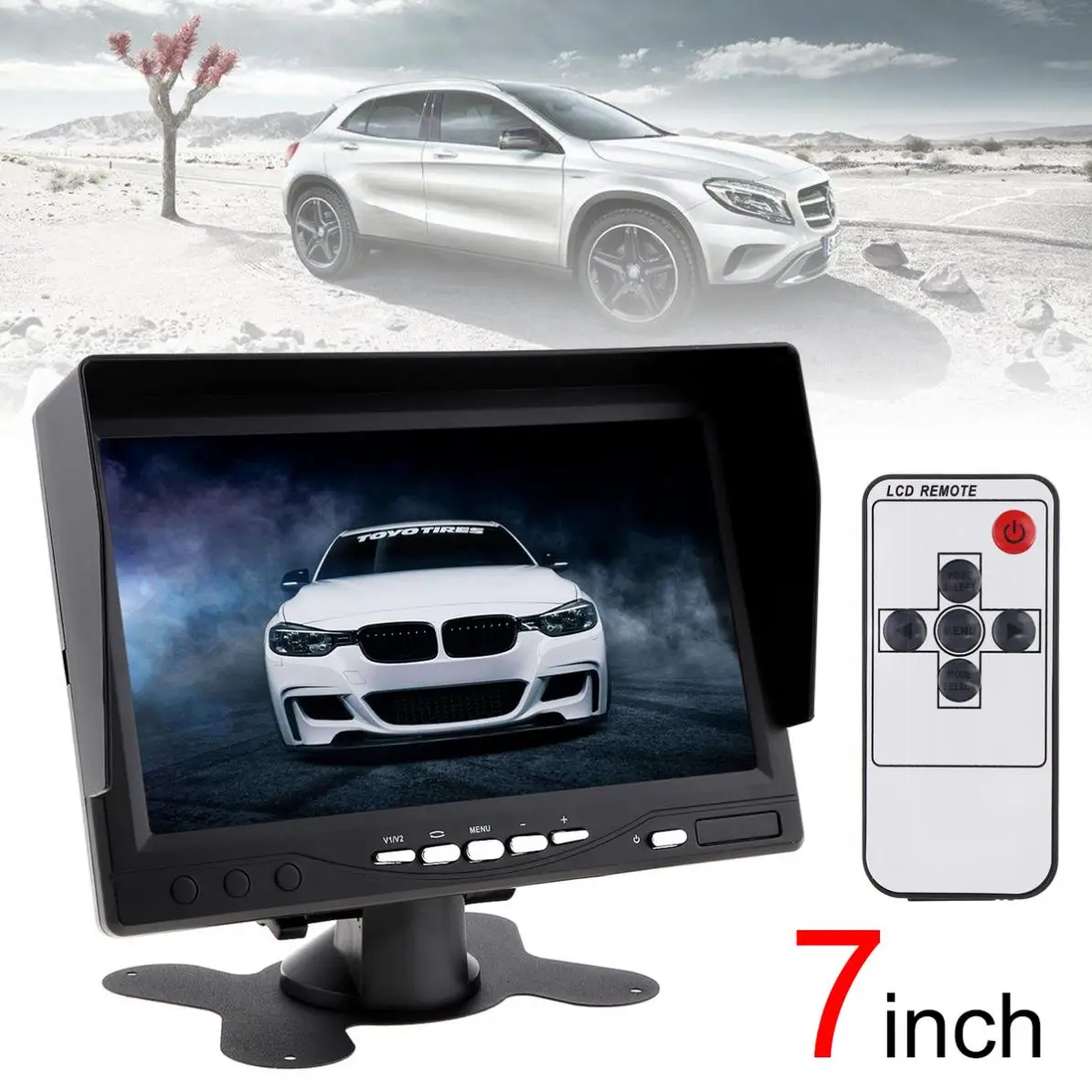 

7 Inch TFT LCD Color Digital 2 Way Video Input Security Monitor Screen with Sunshade Hood New