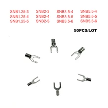 

50Pcs Spade Bare Cord End Crimp Terminals Electrical Naked Wire Cable Connector SNB1.25-3~5.5-6 Ferrules 22-10AWG 0.5-6mm2