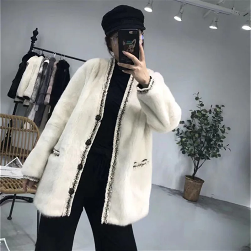 Luxury Whole Skin Real Mink Fur Coats Female Long Sleeve Single Breasted Loose Natural Mink Fur Jackets