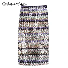 Miguofan, женские длинные юбки, расшитые блестками, клетчатые юбки, ночная сексуальная юбка, блестящий разрез,, Femme, Клубные, вечерние, до середины икры, Облегающие юбки