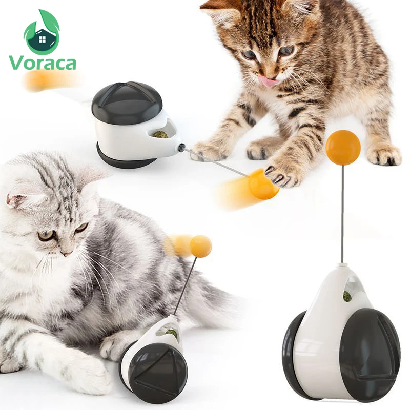 Cat Toy with Wheels Smart Automatic Ball Rotating Attract Toys Catnip Traning Feather Swing Balance Car Interactive | Дом и сад
