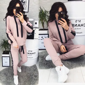 

2 piece outfits for women tracksuit set 2020 spring fashion Casual Hooded clothing Elastic Waist Ankle-Length pants sweatsuit