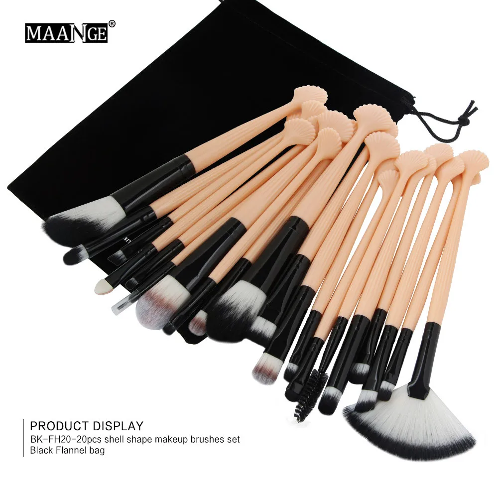 Beige A MAANGE 20 шт Профессиональные кисти для макияжа Набор Пудра для макияжа кисть Красота Тени для век наборы косметических аксессуаров для губ с фланелевой сумкой 807 - Handle Color: Beige A