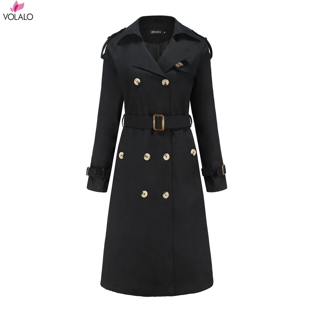 Ulanda Womens Basic Essential Double Breasted Mid-Long Wool Blend Over Coat Long Pea Coat Outerwear Jacket 