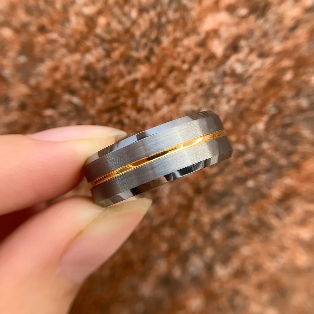 Newshe, мужская, с шармом, обручальное кольцо, вольфрам, карбид, кольца для мужчин, желтая линия, 8 мм, Размер 9-13, модные ювелирные изделия TRX045