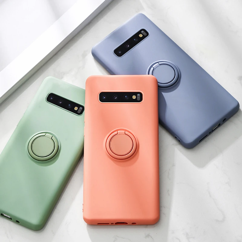 

Ring Silicone Cover,Case For Samsung Galaxy S10 Plus S9 S8 Plus S10E E Phone Stand Covers For Samsung S10Plus Case S9Plus S8Plus