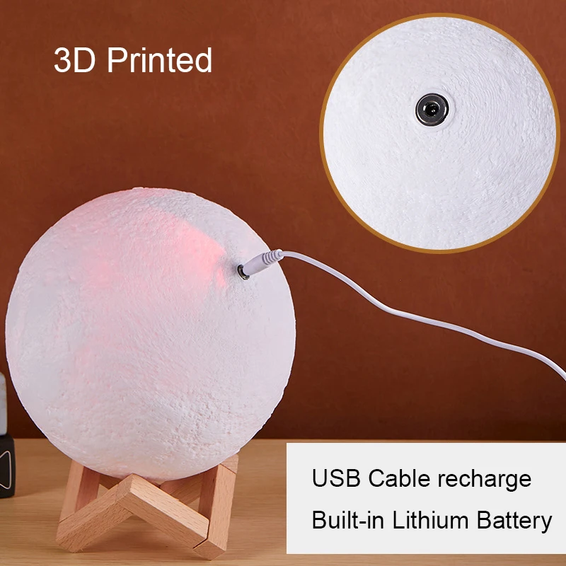 Лампа в виде Луны с 3D рисунком светодиодный ночник зарядкой от USB Светильник