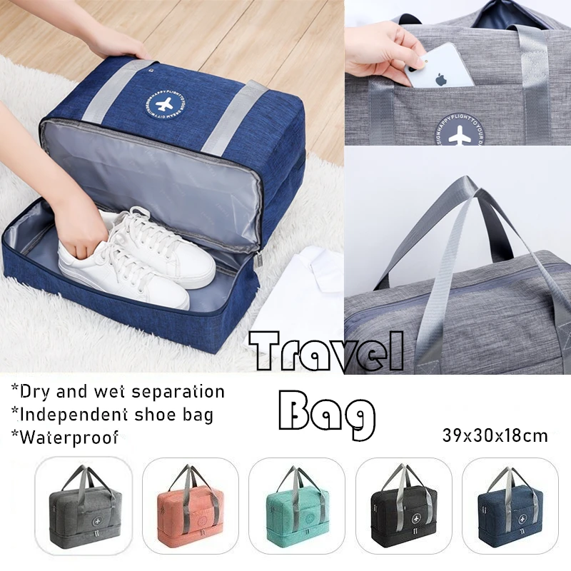 

Cationic Fabric Waterproof Travel Bag Large Capacity Double Layer Storage Gym Bag Portable Duffle Bags Packing Cube Weekend Bags