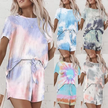 

New Women Casual Tracksuits T-shirts Shorts Sets Summer Homewear Colorful Top Shorts Sleepwear Sets