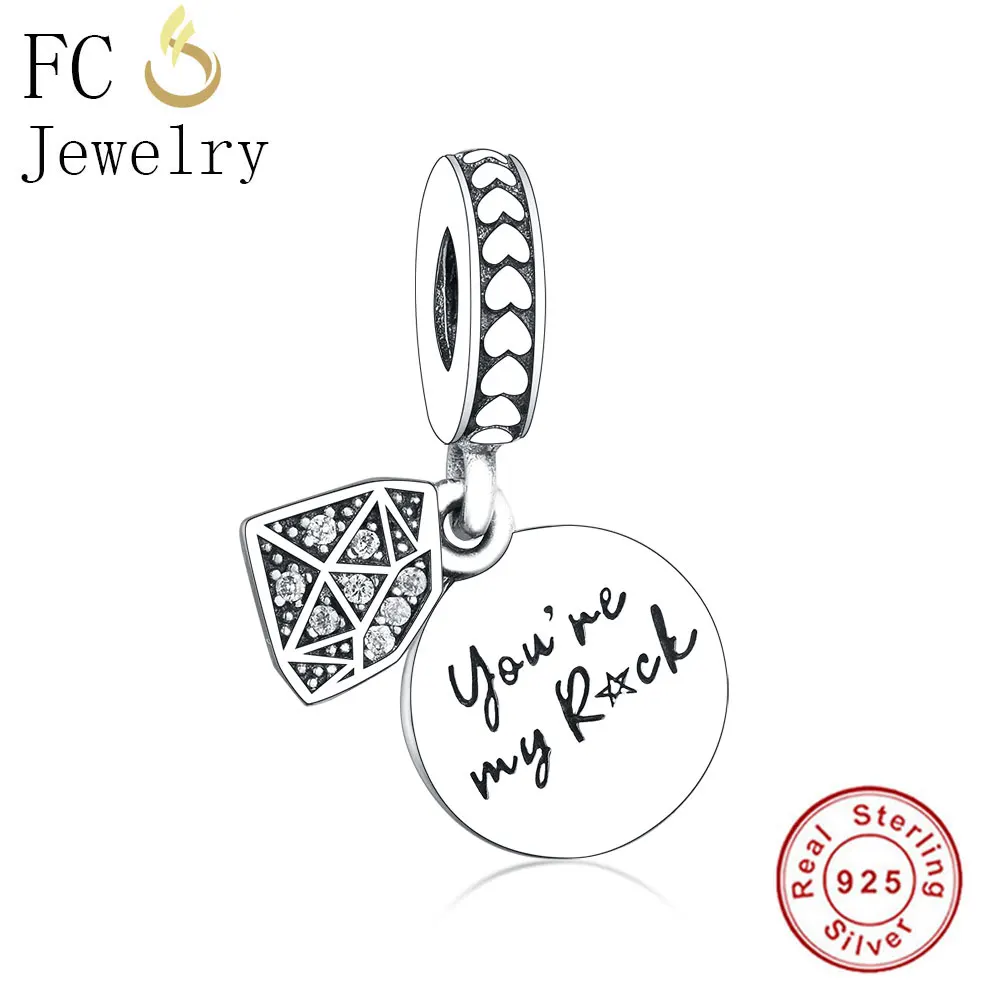 FC Jewelry Fit Original Brand Charm Bracelet 925 Sterling Silver Letter You are My Rock Bead Pendant For Making Berloque 2019 | Украшения и