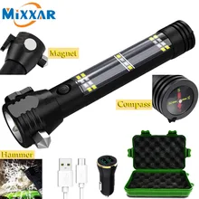 

Dropship Car Flashlight Solar Flashlight USB Rechargeable Tactical 7 Mode Multi-function Torch bright Compass Power Bank Magnet