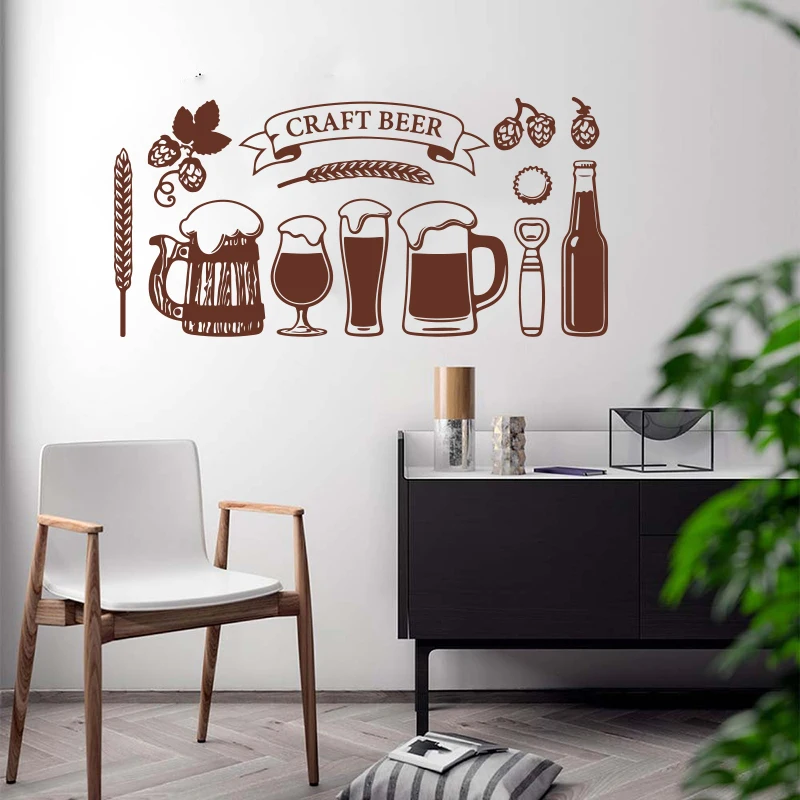 Large Craft Beer Glass Wine Wall Sticker Beer Bar Alcohol Drinking Pub Wall Decal Beer Wine Vinyl Decor (1)