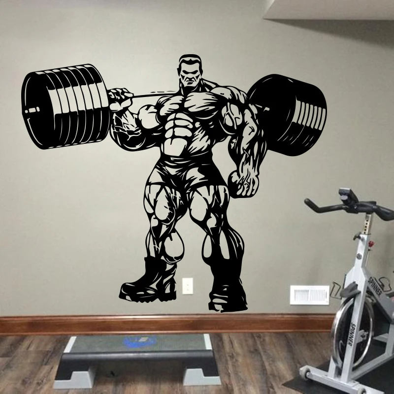 Large Gym Barbell Fitness Sport Wall Sticker Crossfit Exercise Bell Gym Fitness Center Studio Wall Decal Vinyl Decor (1)