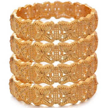 4 개/몫 24K 금 색 Bangles 대 한 Women 비쥬 Femme Collares Joyas Natural Pierscionki Bizuteria Bracelet 진짜 금 도금