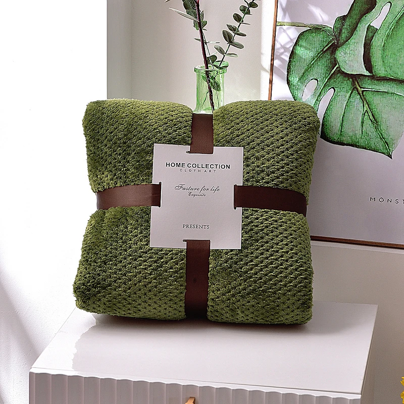 Blanket Coral Fleece Home Textiles Solid Color Sofa Thicken Mesh Pineapple Grid Warm Flannel | Дом и сад