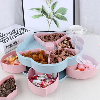 

Creative Double-layer Rotary Storage Box Nuts Snack Tray Rotating Flower Food Gift Box for Party Wedding Organizer
