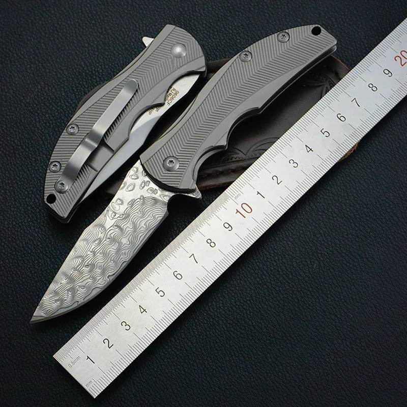 

NEW D2/Damascus blade Titanium alloy handle pocket outdoor camping hunt knife folding Tactical Survival fruit knives EDC tools