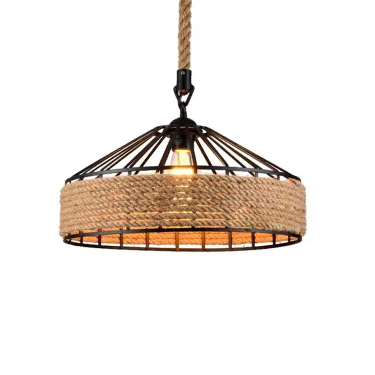 American Retro Hemp Rope Indoor Pendant Lights Fixture Vintage Loft Restaurant Kitchen Hanging Lamp Suspension Round Luminaire | Лампы и