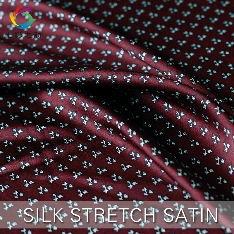 

White waxberrry Silk Elastic Satin Wine Red Star impermeable silk summer dress fabric