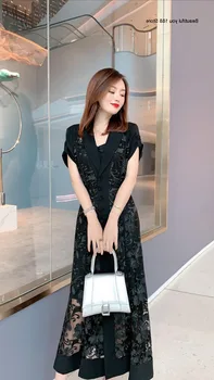 

2020 OL High-end elegant women's clothing collage embroidered suit collar short sleeve fishtail dress
