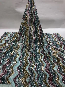 

5cm beautiful colorful sequins wave foam embroidery African lace fabric Nigeria lace with sequin wedding evening dress 593#