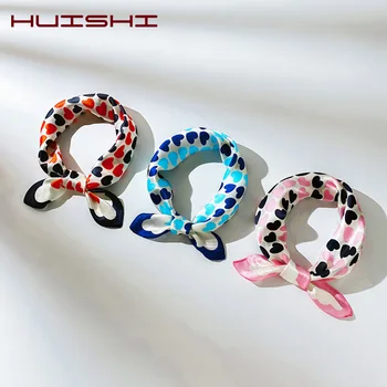 

HUISHI Fashion Scarf Women Silk 53cm Small Neck Hair Tie Scarf For Women Love Heart Print Design All-match Neckwear Bag Party