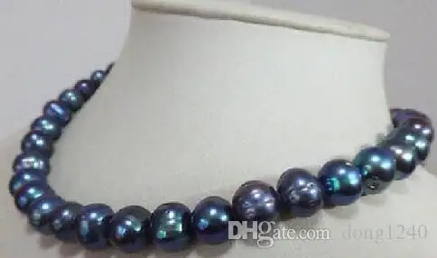 

Huge 18 "10-11mm tahitian baroque black green silver pearl necklace
