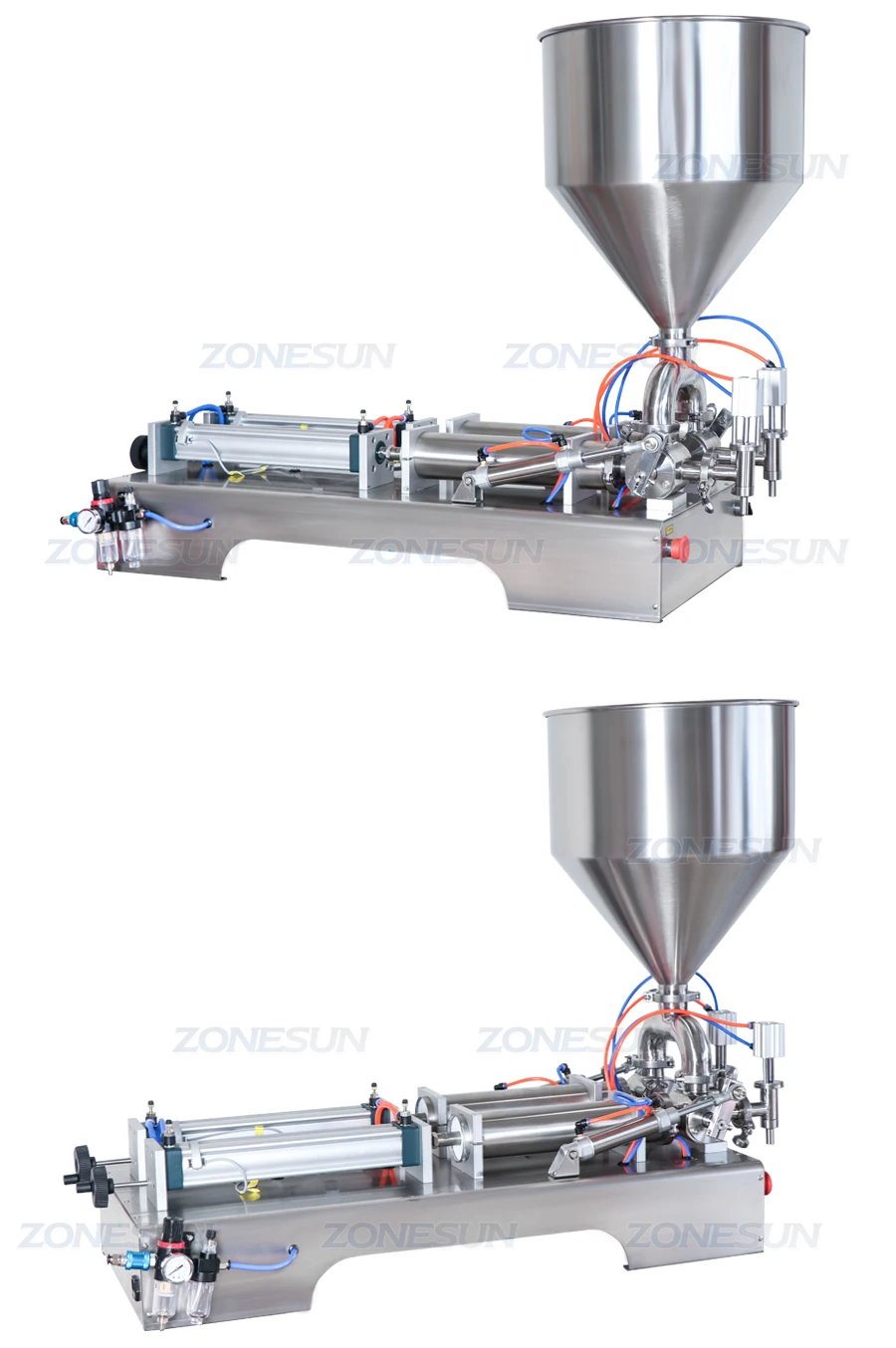 ZONESUN ZS-GT2 Двойные головки Водяной крем Шампунь Увлажняющий лосьон Косметическое масло Медовая палочка Машина для наполнения пищевой пасты 