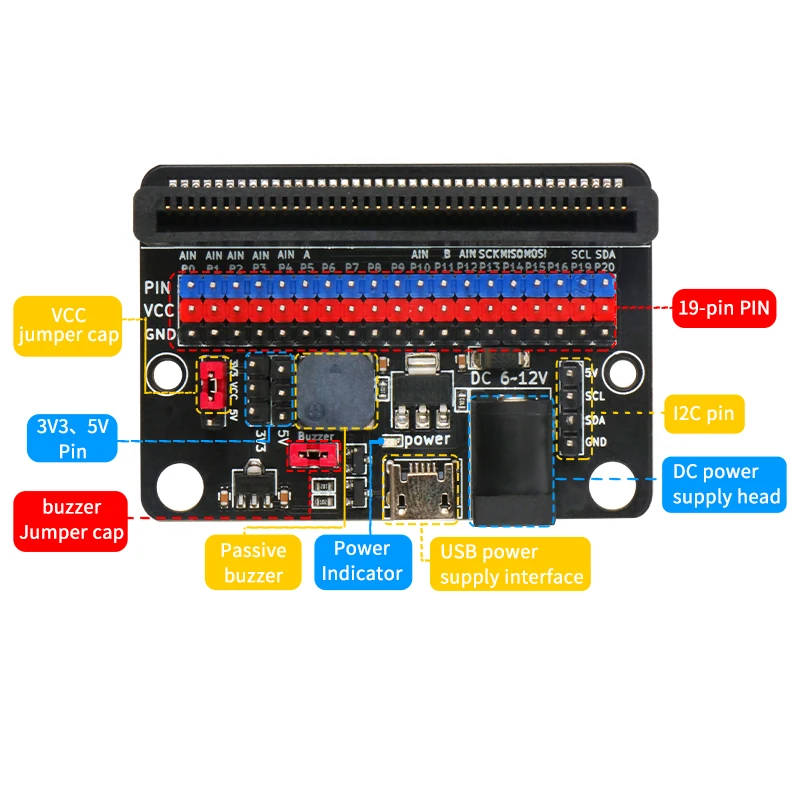 Плата расширения Keywish для Micro:bit GPIO модуль Python IO:bit 5V с пассивным звуковым сигналом