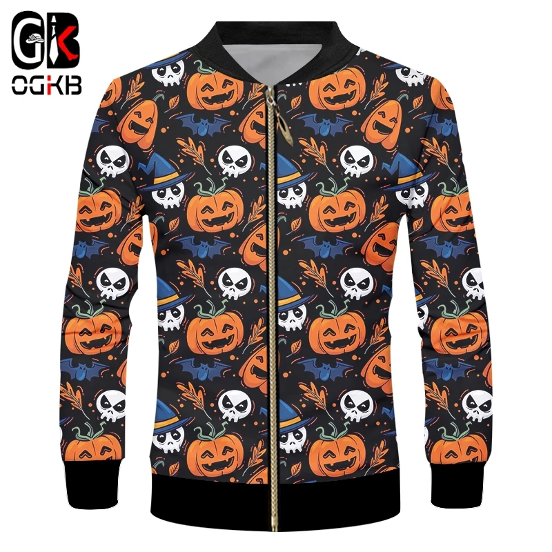 

OGKB 3D Pumpkin Head Printed Halloween Zipper Jacket Horror Nightmare Before Christmas Fashion Tracksuits Streetwear Casual Coat