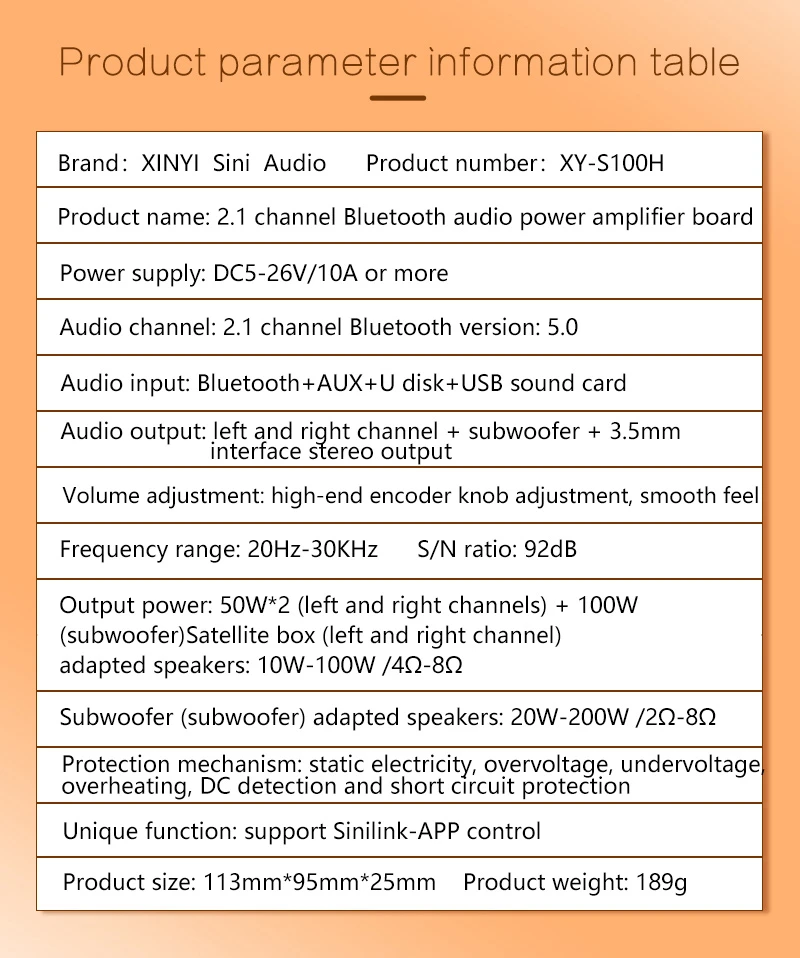 Bluetooth 5.0, 2.1 canais, Amplifier Board, 50WX2