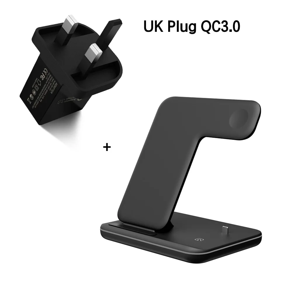 Qi 15W Wireless 3 in 1 Stand Station Charger For Apple Watch 5 4 3 2 Iphone 11 Pro Max XS MAX XR 8 Plus X Iwatch Airpods Pro 1 2 - Тип штекера: Black UK Plug