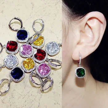 

11.11 new square charm red pink green blue cubic zircon pendientes mujer moda 2020 for bridal wedding jewellery accessories