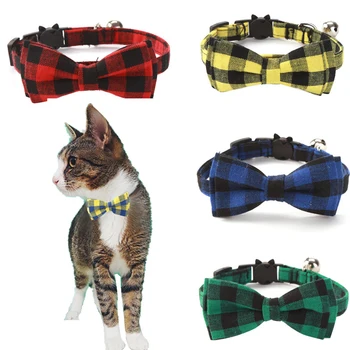 

Plaid Bowknot Pet Cats Collar Cotton Striped Bow Tie Chihuahua Puppy Small Dogs Necklace Kitten Collars Cat Accessories for pets
