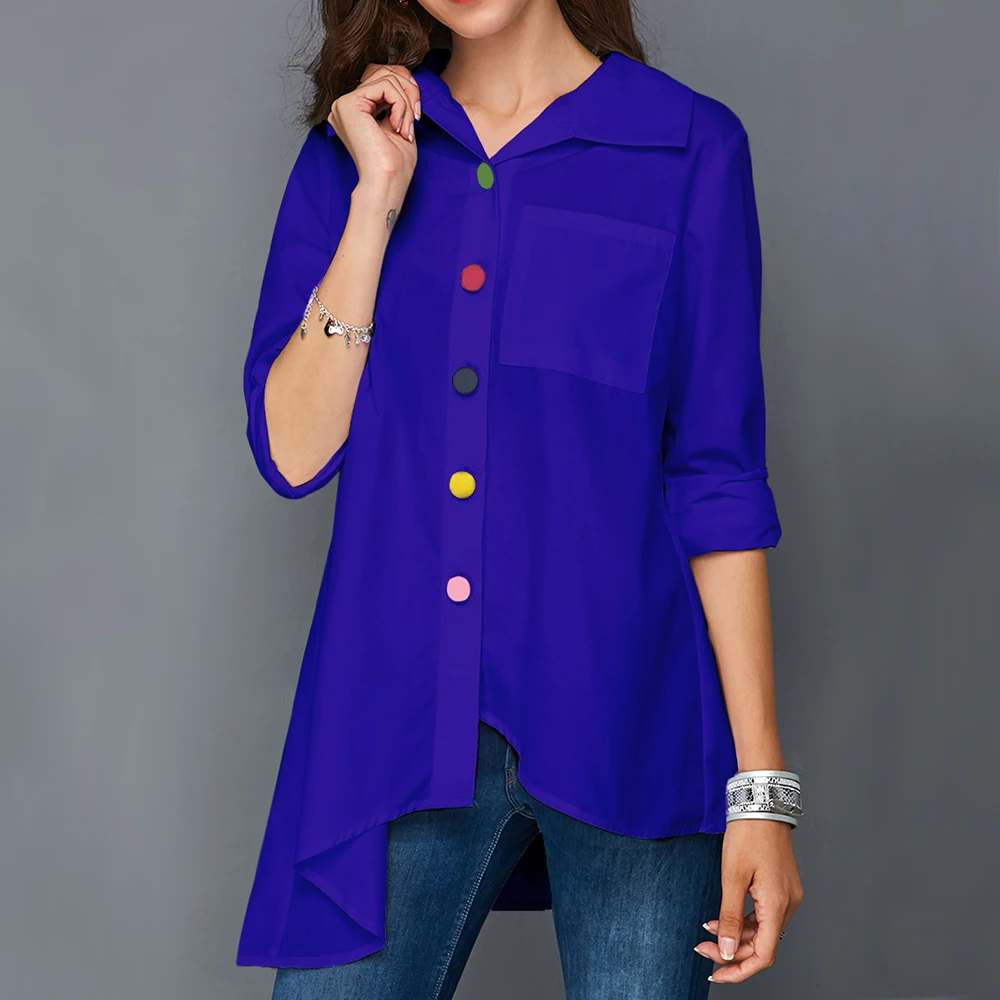 Plus Size Women White Shirt Tops Colorful Button Anomalistic Women's Blouse Long Sleeve Summer Tunic Fashion Woman Blouses 2019