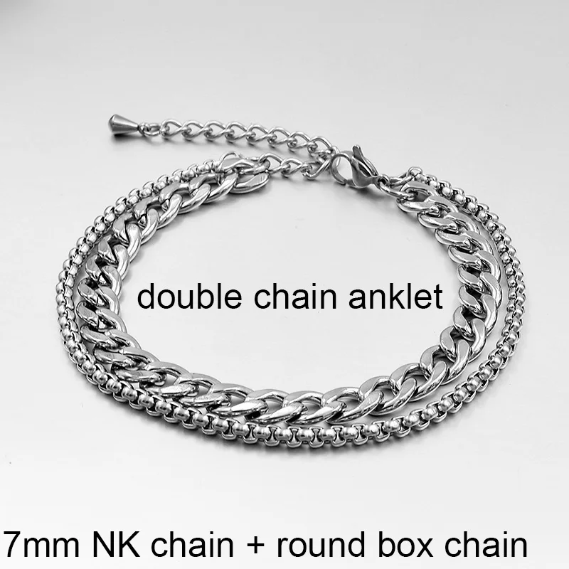 7mm NK Double Chain Ювелирные изделия летние пляжные браслеты на ногу лодыжки браслеты для женщин ножная цепочка простые мужские ножные браслеты из нержавеющей стали серебристого цвета - Окраска металла: 7mm NK Double Chain
