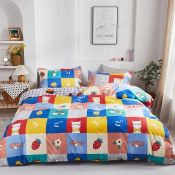 

Gray and white Plaid bedding sets,With Pillowcase 200×200 duvet cover Set，Colorful cartoon animals 140×200 Child Quilt Cover